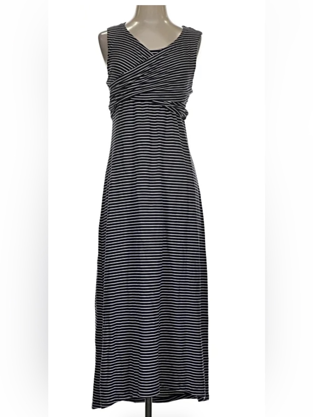 CAbi Black & White Sleeveless Wrap-Style Maxi Dress